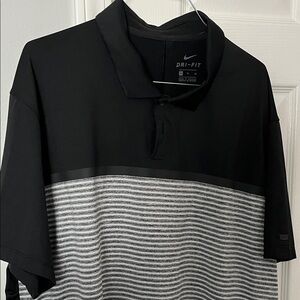 Nike Men's Polo Shirt in Black and Gray Stripes